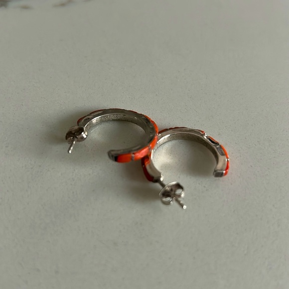 Sterling silver coral hoop earrings - Picture 2 of 5